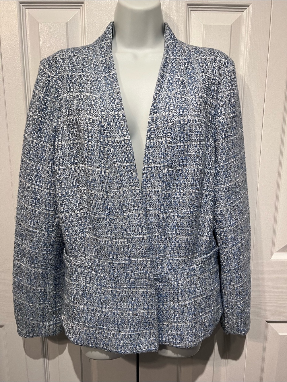Sandro Blue/White Tweed Cotton Blend Blazer Size XL